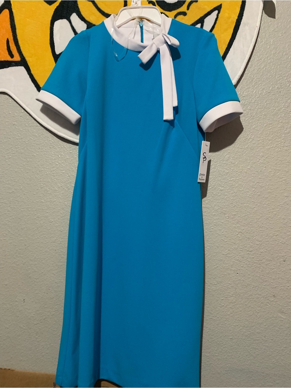 Women Bow-Accent Blue and White Dress